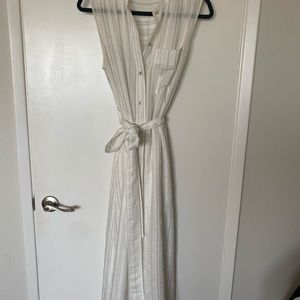 Vince Drapey Stripe Shirt Sleeveless Midi Dress